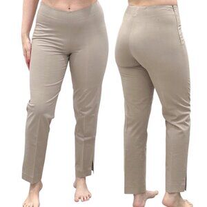 Gunex per Zoom Mid-Rise Flat Front Straight Leg Ankle Slit Pants in Beige Size 6